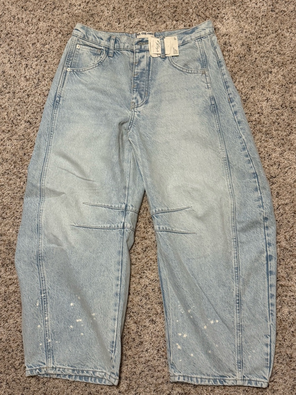 We The Free Good Luck Mid-Rise Barrel Jeans - Distressed Light Wash